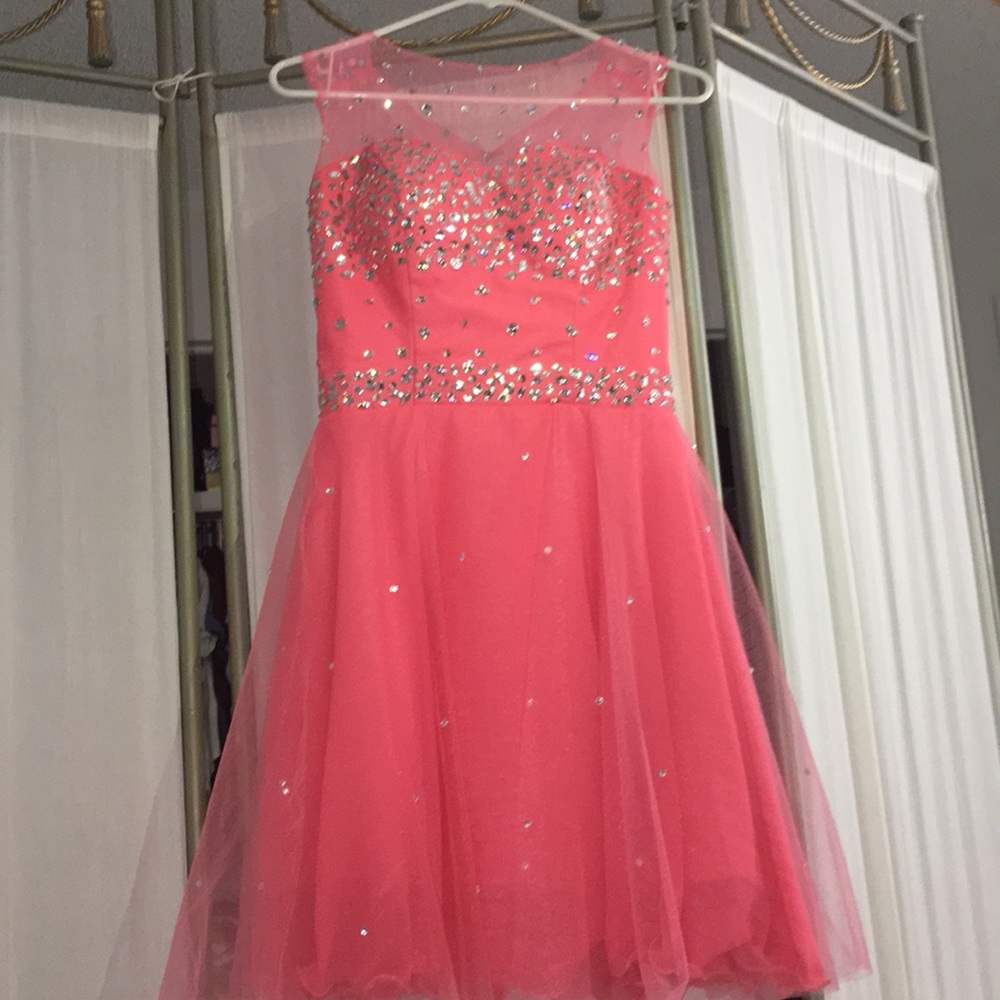 Short coral fit and flare dress